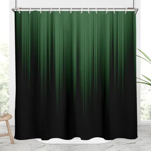 Image of AAtter Green Black Shower Curtain Standard Dark Striped Gradient Simple Art Mens Gothic Abstract Boho Modern Home Bathroom Decor Bathtub Set with 12 Hooks, 72x72, Gradient