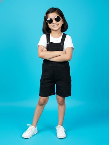 Image of KiddoPanti Unisex Denim Cargo Dungaree Shorts | 69.1% Cotton 29% Spun Poly 1.9% Spandex | Above Knee Length | Soft Breathable Summer Dungaree