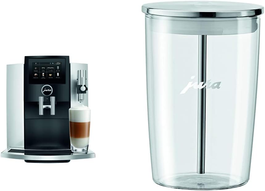 Jura S8 Automatic Coffee Machine 64 oz, Moonlight Silver and Jura Glass Milk