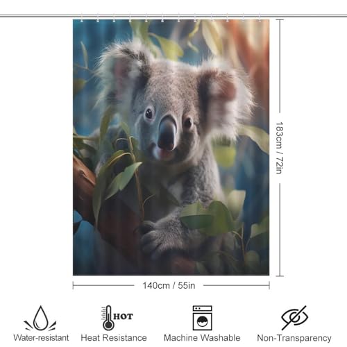 Rideau douche lavable machine 140x183cm en tissu avec trous et 12 crochets pour baignoire Koala - 4