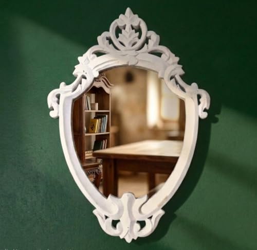 Image of Maharani Mirror Frame for Living Room Bedroon Bathroom (Maharani Mirror Frame) & Jharokha Style Mirror Frame (Size18x12inch). (White Antique)