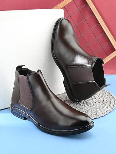 Image of STANPHORD Men's Chelsea Boot | Synthetic Leather | Slip-On | Cushioned Insole | Casual Wear | Black | Brown | 36052126