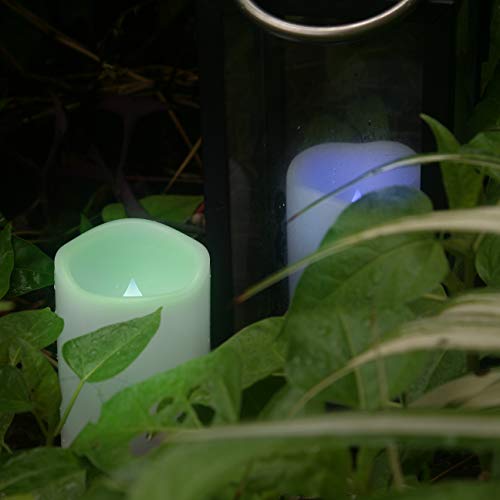 Image of Color Changing Outdoor Flameless Pillar Candles Remote Waterproof Battery Operated Electric LED Candle Set for Gift Home Party Wedding Supplies Garden Halloween Christmas Decoration, 2 Pack, 3 inch x 7 inch