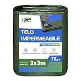 COVALL Telone leggero antipioggia 3x3m, 70g/㎡ telone multifunzionale con protezione UV verde/blu, adatto per coperture protettive per auto, tappetini da campeggio, coperture antipioggia per esterni