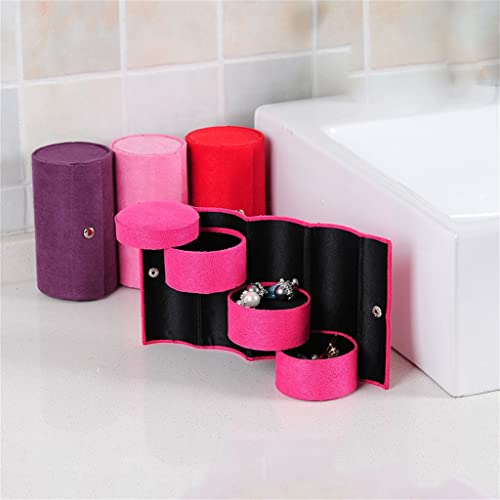 Walnuta Cylinder Shaped Jewellery Storage Roll Case Velvet Travel Makeup Ring Ear Pendant Necklace Organizer Display Box Storage (Color : C, Size : 13.5 * 7.5 Cm) #TOP4