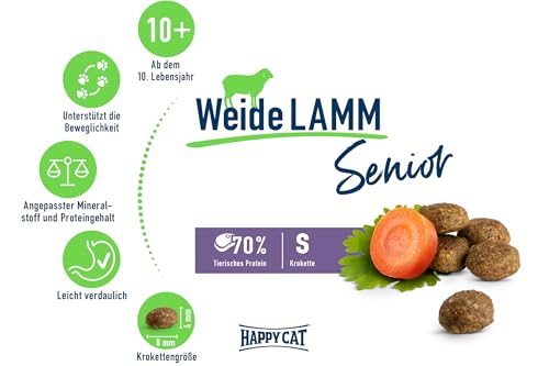 Happy Cat 70615 - Senior Weide Lamm - Katzen-Trockenfutter für Katzensenioren ab dem 8. Lebensjahr - 4 kg Inhalt
