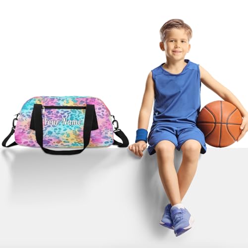 Personalized Kids Duffel Bag Colorful Abstract Leopard Print,Custom Sport Gym Bag for Boys Girls,WWeekender Overnight Bags Travel Duffel Bag,Customized Kids Gift2