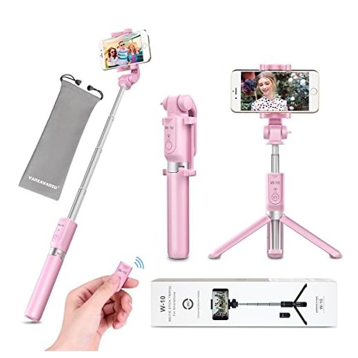 Selfie Stick - VANZAVANZU Extendable Selfie Stick Phone Tripod Monopod Detachable Bluetooth Wireless Remote Shutter for iPhone x xr xs max 6 6s 7 8 Plus Samsung Galaxy s8 s9 s10 j7 Note 9 8 - Pink