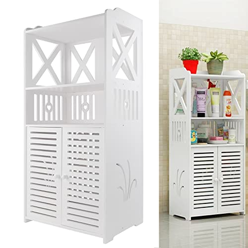 AUTOFU Bathroom Waterproof Cabinet, Floor Standing Storage Cabinet, White Organizer Shelves, 90cm Height Home Storage Shelf for Bedroom Kitchen Living Room Hallway