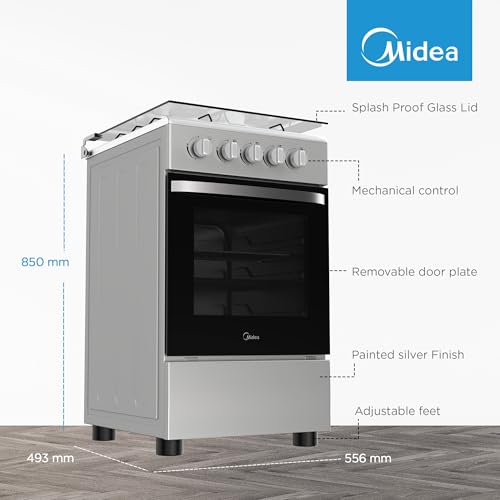 Midea 50x55cm Freestanding Cooker, Full Gas Cooking Range With 4 Burners, Manual Ignition And Full Safety MFO-MG20TE-OL Silver