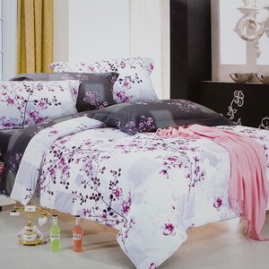 [Plum in Snow] 100% Cotton 3PC Comforter Cover/ Cover Combo (Twin Size)