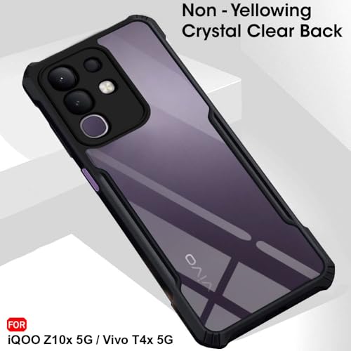 Image of TheGiftKart Back Cover Case for iQOO Z10x 5G / Vivo T4x 5G | Shockproof Crystal Clear Transparent Back | 360 Degree Protection | iQOO Z10x 5G / Vivo T4x 5G Back Cover (PC & TPU, Black Bumper)