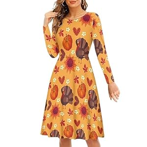 Gomyblomy Womens Midi Frock Casual Full Sleeve High Waist Crewneck Pullover Pleated Dress Size S-4XL