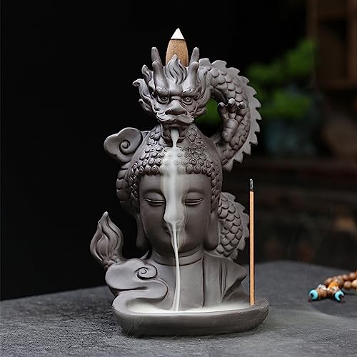 Romehaha 001 Ceramic Backflow Incense Burner Set,Waterfall Backflow Incense Holder With 45 Cones & 30 Sticks, Aromatcherapy Ornamen,Dragon & Buddha Statue thumb #1