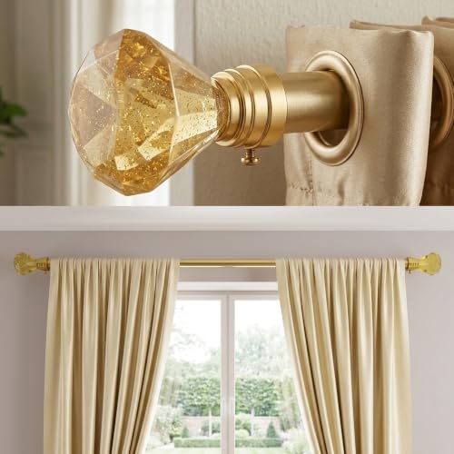 Image of Atlantic Curtain Rod Finials Set of 2, Decorative Textured Resin Diamond Finials with Gold Finish for Standard Drapery Rods