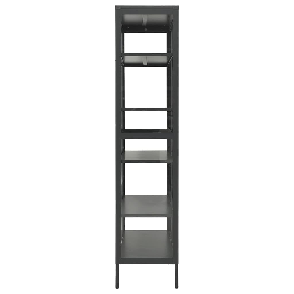 Vitrina antracita 90 x 40 x 180 cm de acero y vidrio templado con 4 estantes ajustables, armario auxiliar con puertas para libros y revistas, fácil de limpiar
