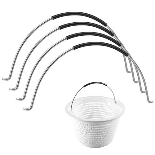 JTJEI 4Pcs Pool Skimmer Basket Replacement Handle, Stainless Steel Handles for Pool Filter Baskets Up to 9cm/3.5in Diameter, Fits Most Inground & Above Ground Automatic Pool Skimmers (No Basket)