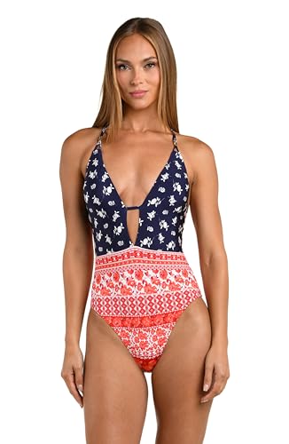 Sunshine 79 Women's Plunge Mio One Piece Swimsuit, Multi//Flowers and