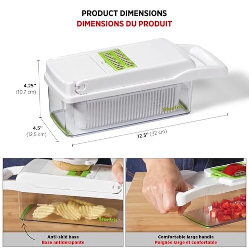 Starfrit Veggie Chopper Dicer Grater Slicer – 15-PC - 7 Interchangeable Blades - 9 Functions - Onion Chopper, Potato Slicer, Carrot Grater, Ginger Grater - Draining Basket and Container by Starfrit - Image 9