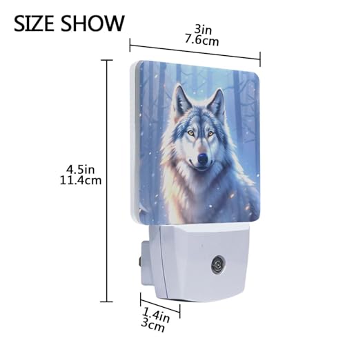 Image of Wolf Winter Forest Night Lights 2 Pack Plug-in Wall Led Nightlight Auto Dusk-to-Dawn Sensor Lamps for Bedroom Kitchen Bathroom Hallway Stairs