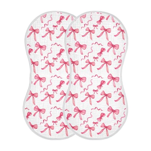 Pink Bows Muslin Baby Burp Cloths - Super Absorbent and Soft Burping Rags - Cotton Burp Clothes Set for Boys and Girls, 2 Pack