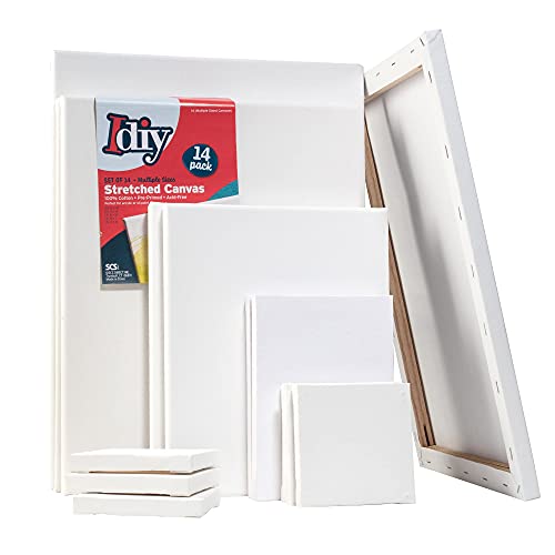 iDIY gespannte Leinwandtafel, 100 % Baumwolle, säurefrei, 14 Stück, 10 x 10 cm, 14 Stück Cover