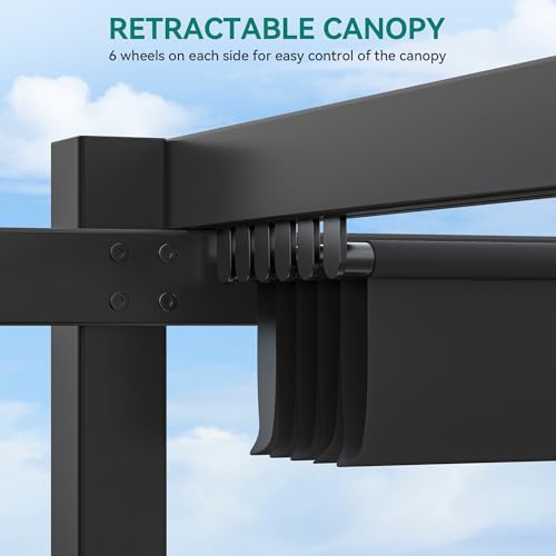 YITAHOME Metall-Pergola mit einziehbarem Dach, Outdoor-Pergola inklusive wasserabweisendem und PU-beschichtetem Baldachin mit LSF 15, Sonnenschutz für Grillveranstaltungen, Gartenpartys und Rasen in