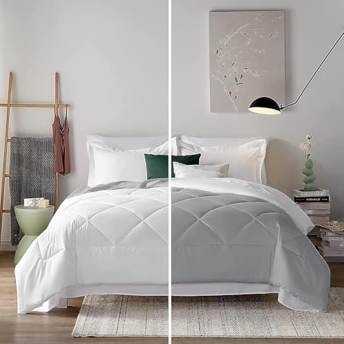 Image of Filbert 600 GSM Comforter for King Size | Super Warm Winter Quilt /Rajai | Thick Microfiber Blanket with Cloud-Soft Fill | Luxury Bedding for Winters - 92x106 Inch | Silver /White