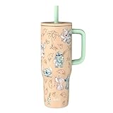 Zak Designs Disney Sutton Travel Tumbler for On the Go, 30oz Stainless Steel with Vacuum Insulation, Silicone Straw, and Carry Handle for Cold Drinks (Stitch, Angel)