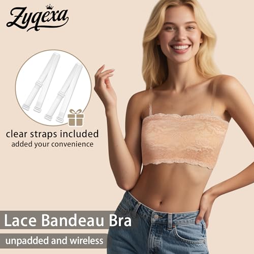Lace Bandeau Bras for Women - Wireless Tube Bra Strapless Lace Bralette Top Bra Full Coverage No Underwire Floral2