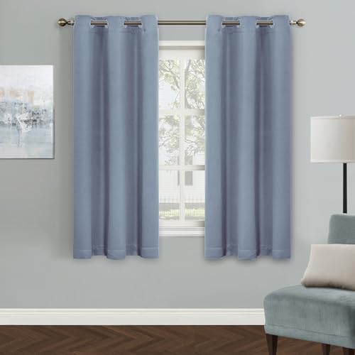 MYSKY HOME Dusty Blue Blackout Curtains for Living Room, 63 Inch Long Grommet Room Darkening Curtain for Bedroom, Thermal Insulated Doorway Curtain, 1 Curtain Panel, 42 x 63 Inch, Dusty Blue