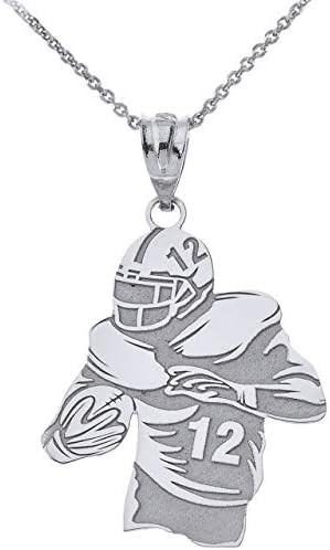Sports Charm .925 Sterling Personalized Name and Number Football Player Pendant Necklace, 20"
