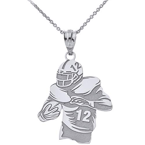 Sports Charm .925 Sterling Personalized Name And Number Football Player Pendant Necklace, 20" #TOP3