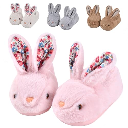 Image of JACKSHIBO Toddler Slippers Boys Girls Little Kids Dinosaur House Shoes Cute Bunny Slipper for Home Indoor Winter Bedroom Non Slip Soft Plush Rabbit Warm Shoes