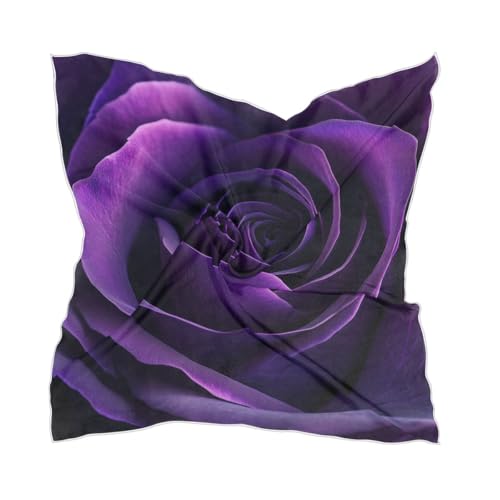 Women's Square Silk Hair Scarves and Wraps Headscarf Purple Rose Head Neck Scarf Bandana 24inch