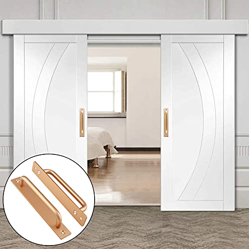 Jiozermi 2 Pack Sliding Barn Door Handle With Plate, 7 Inch Gate Door Handle, Aluminium Alloy Door Pull Handle For Sliding Barn Door Gate Door, Gold #TOP6
