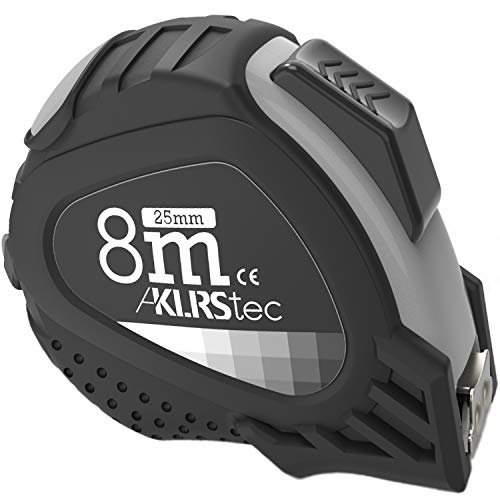 KLRStec® PRO måttband 8m - Robust professionell måttband med extra stark 25mm nylonståltejp och glidande krok