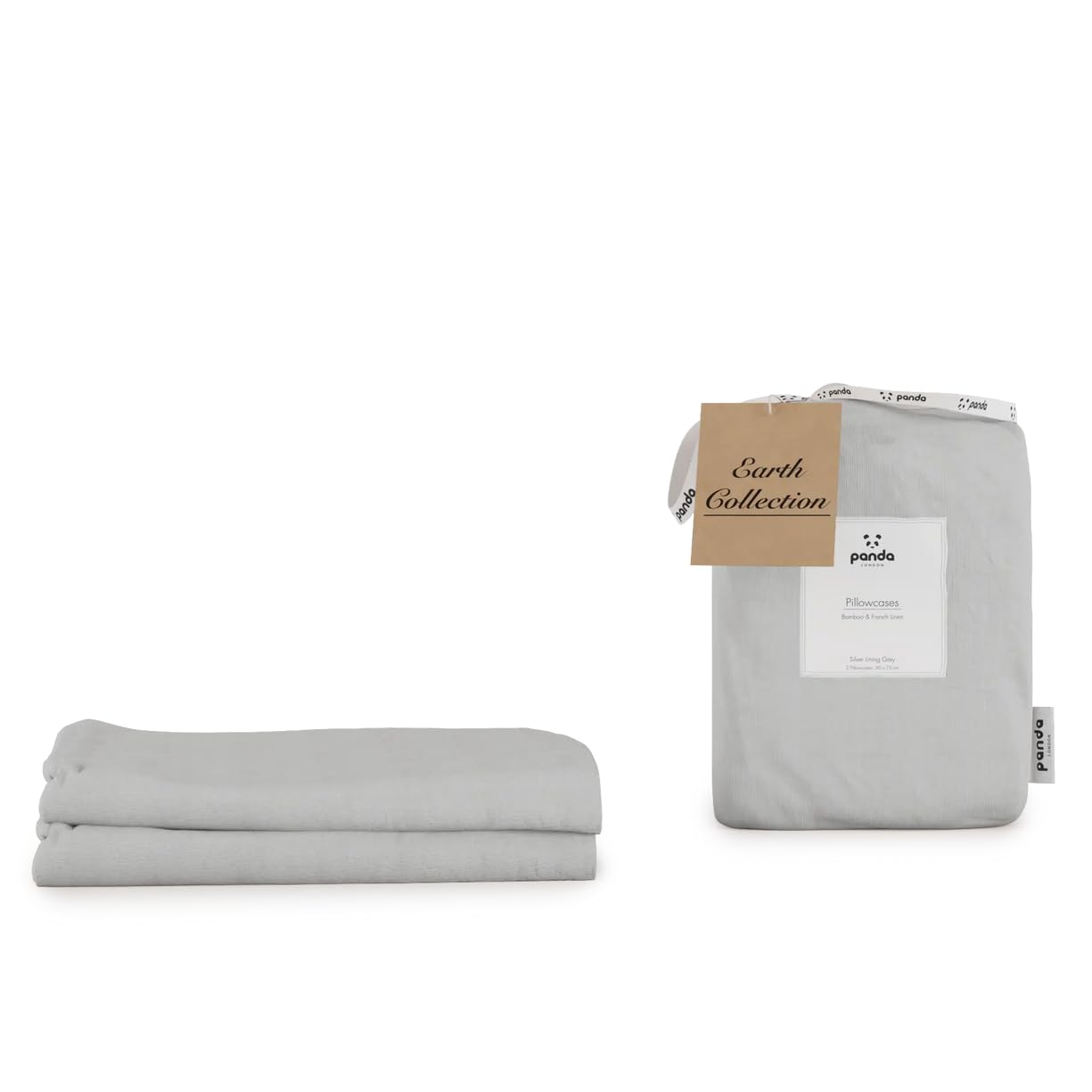 Panda Bamboo & French Linen Pillowcases, Silver Lining Grey | 2 x 75 x 50 cm | Soft & Breathable | Hypoallergenic & Antibacterial | Natural Choice for Skin & Hair | Moisture-Wicking | Quality Sleep — image 1