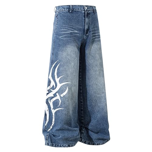 Eauptffy Pantalones vaqueros para adolescentes, hombres y mujeres, Y2K, pantalones vaqueros holgados, pantalones cargo al aire libre, Harajuku Streetwear Trousers Vintage Schlaghose-Jeans Wide Leg