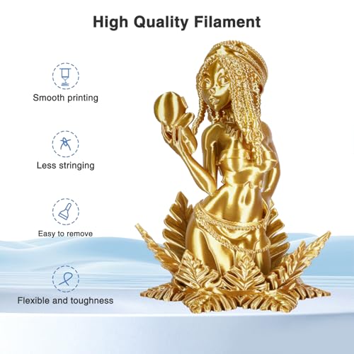 Image of Silk Gold PLA Filament 1.75mm, 1kg(2.2lbs) High Speed Shiny Metallic Golden 3D Printer Filament, Low Warp & Clog-Free, Dimensional Accuracy + /- 0.03mm for FDM 3D Printers