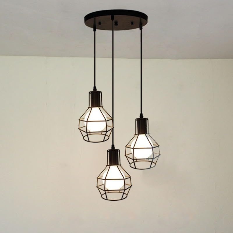 Modern Black Pendant Light Fixtures, Mesh Metal Chandelier, Vintage Industrial 3 Heads Hanging Pendant Lamp for Kitchen Island Dining Room Farmhouse