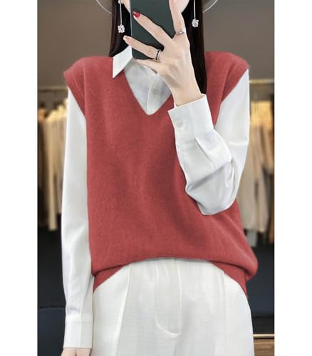 Image of Women's V-Neck Knit Sweater Vest 100% Merino Wool Lightweight Sleeveless Pullover Basic Vest Short Tops