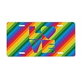 Love License Plate,Rainbow Decorative Metal Car Front License Plate Cover LGBT Gay Pride License Pla