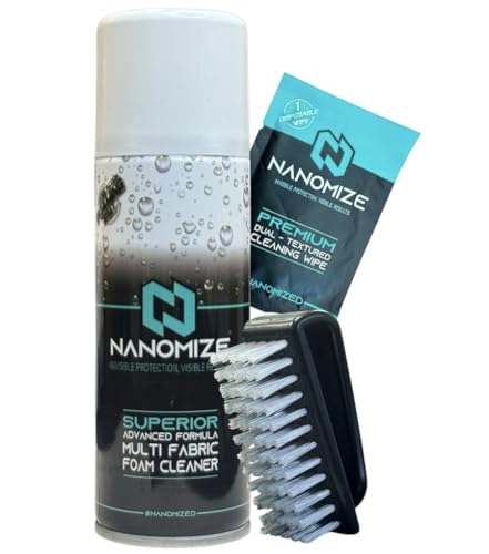 Nanomize Fabric Upholstery Cleaner for Car Interiors Deep Cleaning Spray for Seats Carpet Mats & Plastics - Stain & Odour Remover Inc Wipe & brush - Vehicle Interior Cleaner Fresh Linen Scent