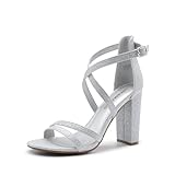 DREAM PAIRS Womens Chunky Heels 4 inch High Multi Strap Soft Comfort Block Heeled Sandals for Prom Dancing Wedding,Size 9,Silver,DWUMHS2501