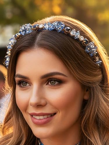 IYOU Bling Strass Stirnbänder Marineblau Kristall Haarband Edelstein Vintage Dünn Haarreifen Party Abschlussball Haarschmuck für Damen