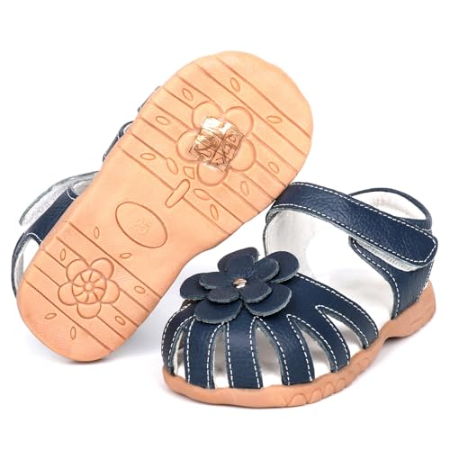 image for Femizee Girls Genuine Leather Soft Closed Toe Princess Flat Shoes Summ