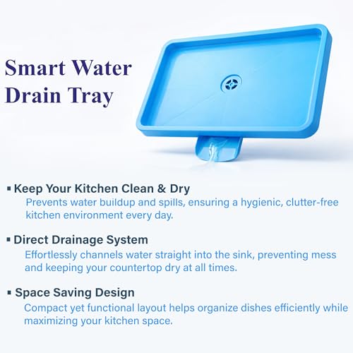 Image of AURAM Dish Drainer Tray Blue - Kitchen Sink Drain Board - Water Drip Tray for Drying Utensils - Durable Plastic Dish Drying Base - Anti-Slip, Easy Clean, Large Capacity
