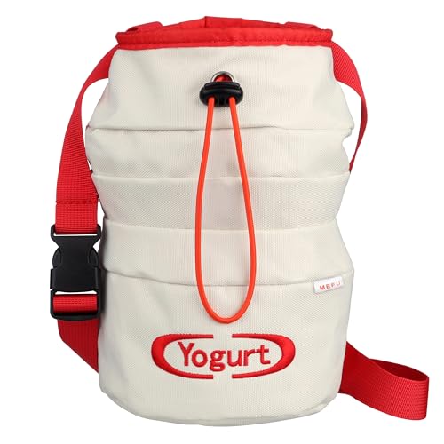 Yogurt Chalk Bag for Rock Climbing, Bouldering, and Weightlifting - Asian-Inspired Design - Premium Chalk Bucket with Quick-Clip Belt, Zipper Pocket, Brush Holder - Great Gift for Climbers