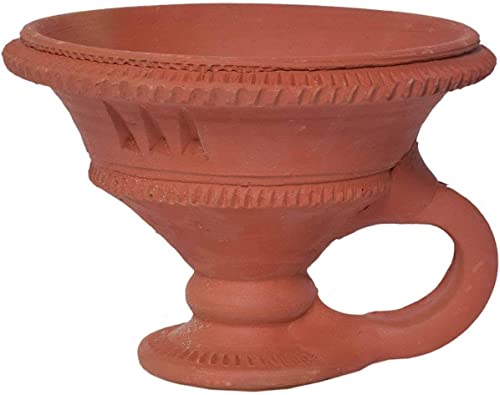S,S Store Crafts Desi Handmade Natural Clay Dhoop Loban Dani/Dhuni Burner Holder/Pot Stand for Puja/Hawan/Dhuni with Handle [Medium Size 100% Pure Mitti], 5'' x 4'' x 4'' Pack of 1